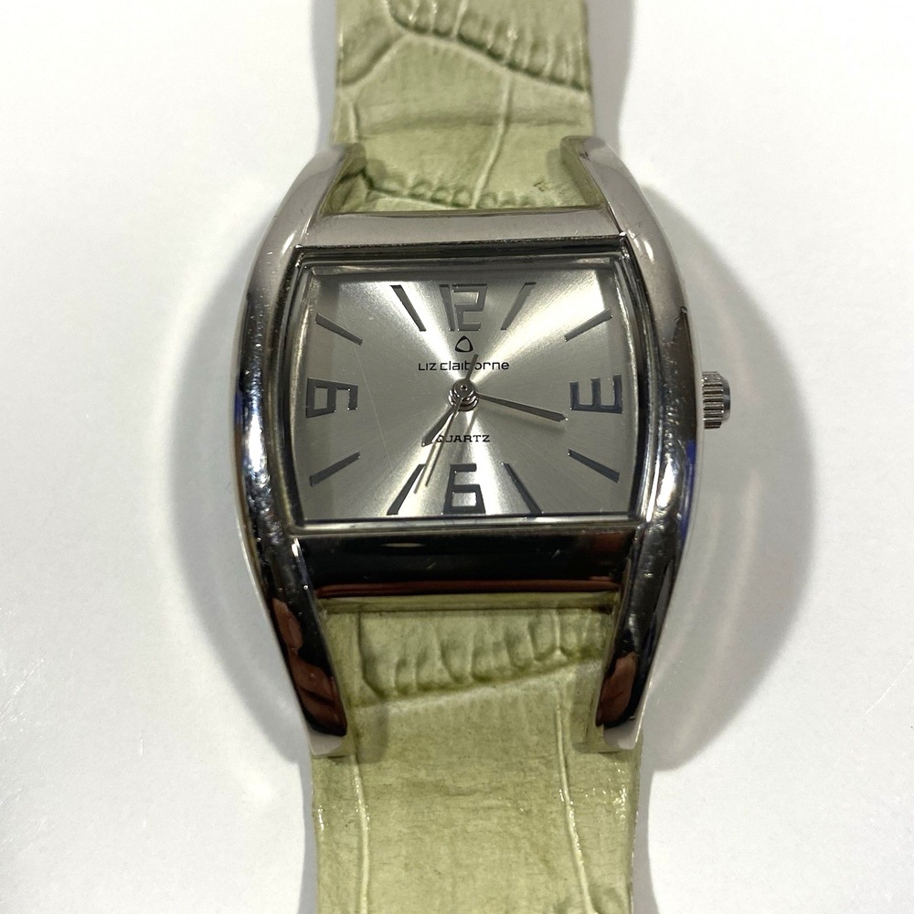 Liz Claiborne Womens Watch Silver Tone with Leather Band - New Battery